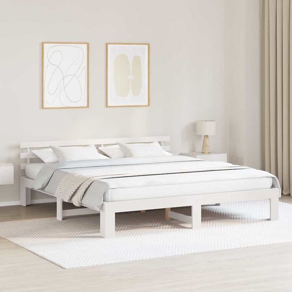 vidaXL Rám postele Biela 200 x 200 cm Masívne borovicové drevo