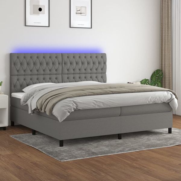 vidaXL Posteľ boxsping s matracom a LED tmavosivá 200x200 cm látka