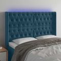 vidaXL Čelo postele s LED tmavomodré 147x16x118/128 cm zamat