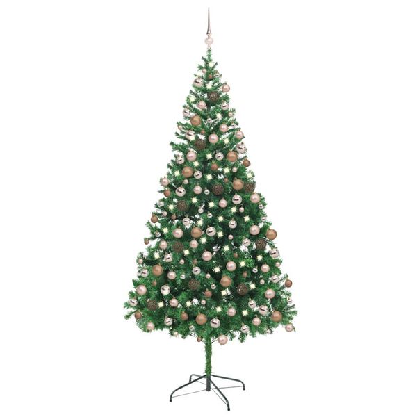 vidaXL Osvetlený umelý vianočný stromček+gule 210 cm, 910 vetvičiek