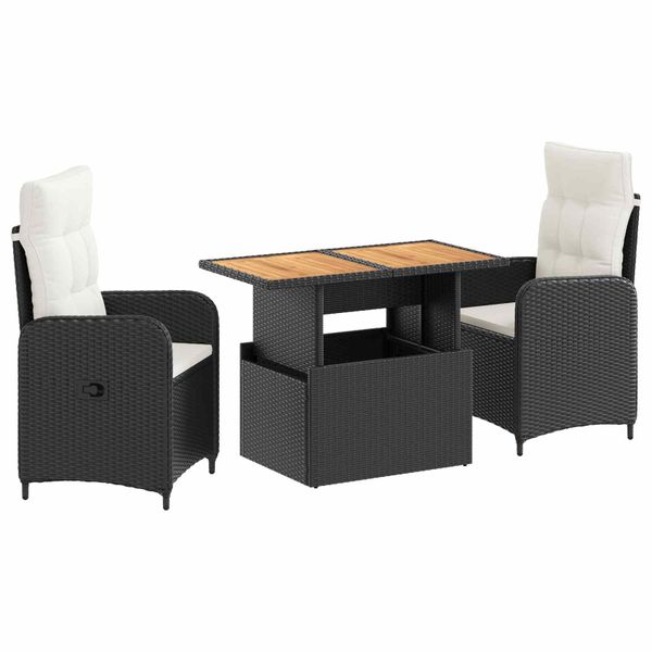 vidaXL Záhradná jedálenská súprava 3 pcs Čierna a krémová biela