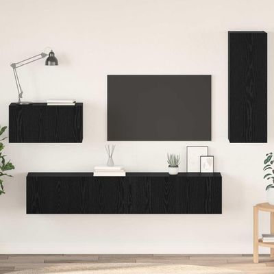 vidaXL Nástenný TV kabinet Nástenný 4 pcs Čierny dub Kompozitné drevo
