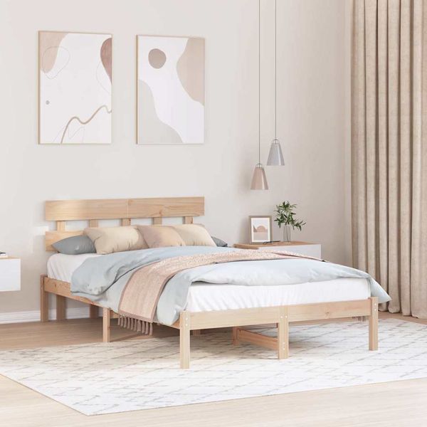 vidaXL Rám postele s čelnou doskou Hnedá 140 x 190 cm Borovicový masív