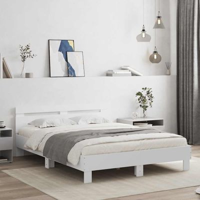 vidaXL Posteľný rám s čelom a LED biely 140x200 cm