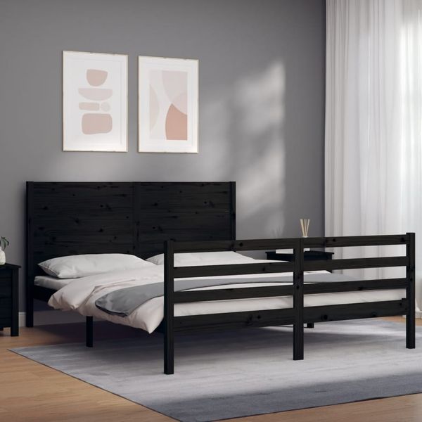 vidaXL Rám postele s čelom čierny masívne drevo King Size
