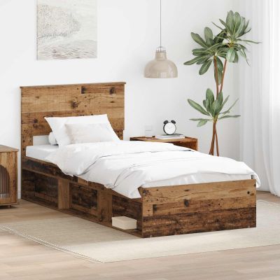 vidaXL Rám postele Staré drevo 90 x 190 cm Masívne borovicové drevo