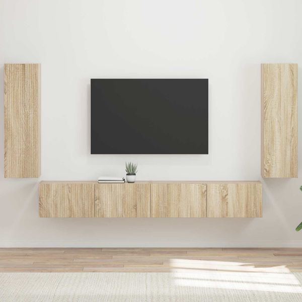 vidaXL Sada nástenného kabinetu na TV Nástenný 4 pcs Sonoma dub