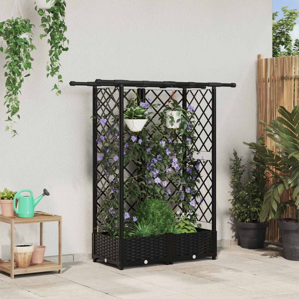 vidaXL Vyvýšený záhon s mriežkou a strechou Čierna 124 x 40 x 121 cm