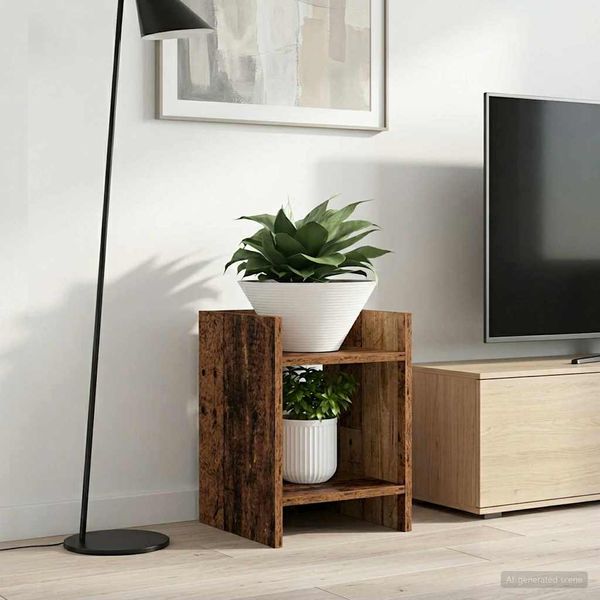 vidaXL Stojan na rastliny s poličkou 2 pcs Staré drevo 30 x 30 x 40 cm