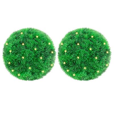 vidaXL Umelé buxusové gule s LED svetlami, 2 ks, zelená, 22 cm