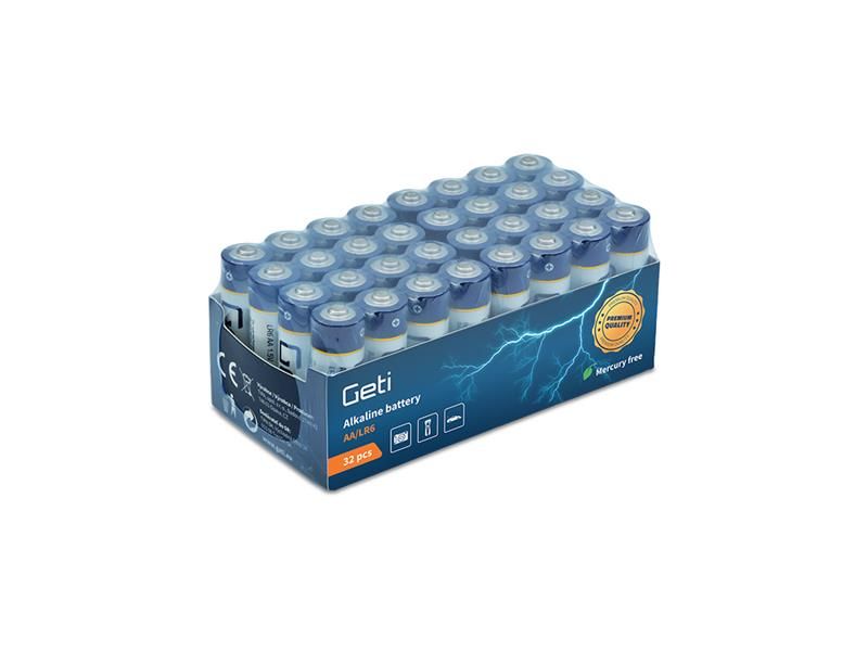 Batérie AA (LR6) alkalická GETI 1,5V 32ks