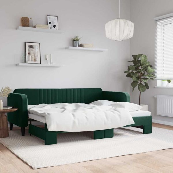 vidaXL Denná posteľ s rozkladacou posteľou tmavozelená 80x200 cm zamat