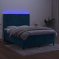 vidaXL Posteľný rám boxsping matrac a LED tmavomodrý 140x190 cm zamat