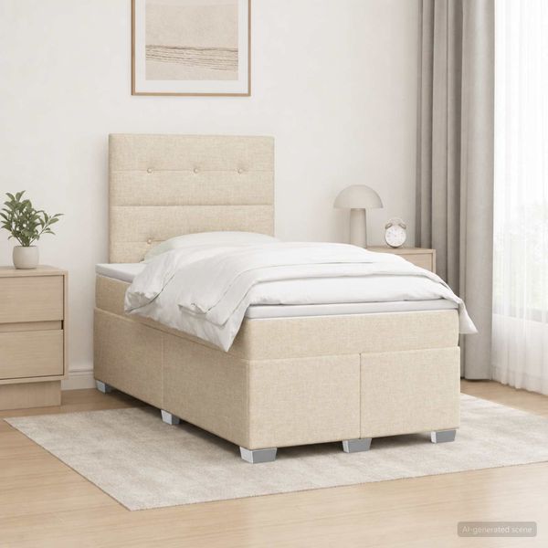 vidaXL Posteľ boxspring s matracom Krémová 120 x 190 cm Látka