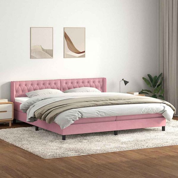 vidaXL Posteľný rám boxsping s matracom ružový 200x220 cm zamat