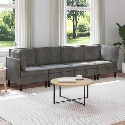 vidaXL Súprava nábytku do obývačky s vankúšom 4 pcs Tmavosivá Zamat