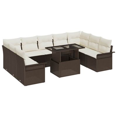 vidaXL Súprava záhradných pohoviek s vankúšom 10 pcs Hnedá Poly Ratan