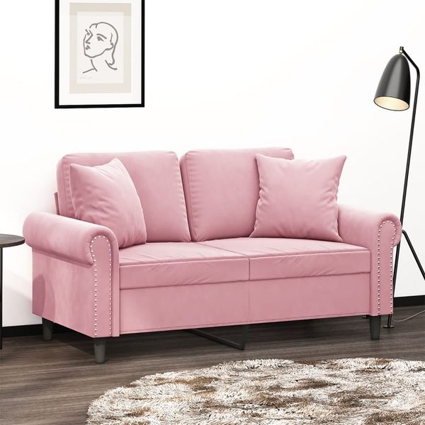 vidaXL 2-miestna pohovka s vankúšmi ružová 120 cm zamat