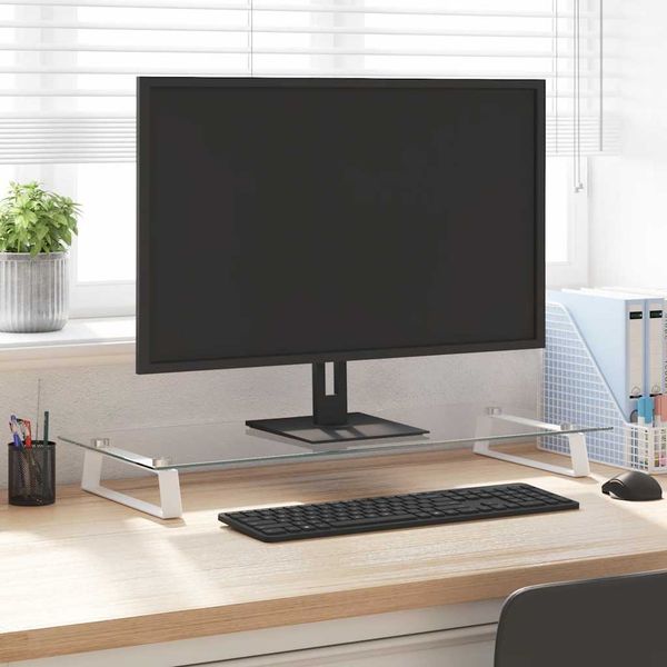 vidaXL Stojan na monitor biely 80x35x8 cm tvrdené sklo a kov