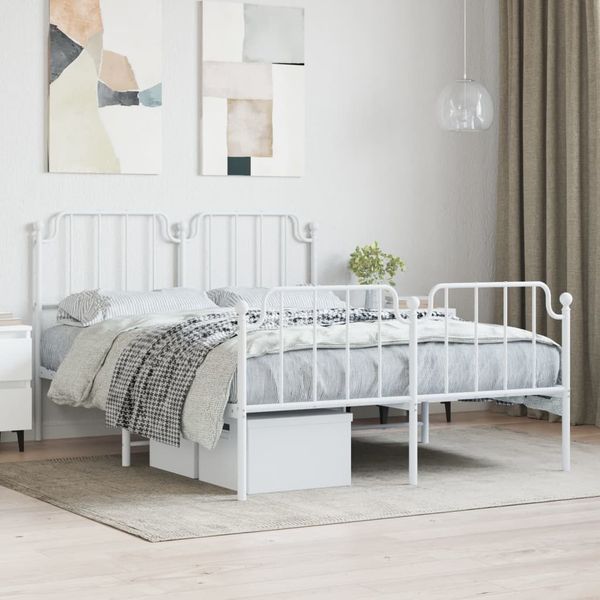 vidaXL Kovový rám postele s predným a zadným čelom biely 140x190 cm