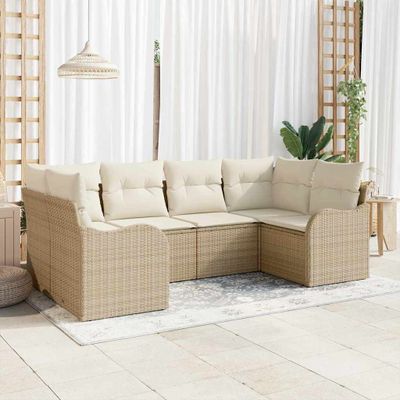 vidaXL Súprava záhradných pohoviek 6 pcs Béžová a biela Poly ratan