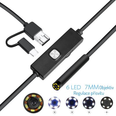 W-Star Endoskopická kamera UCAM7x5H sonda 7mm 5m tvrdý kábel, 640x480, USB konektor 3v1