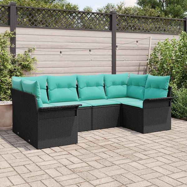 vidaXL Súprava záhradných pohoviek s úložiskom 6 pcs Čierna Poly ratan