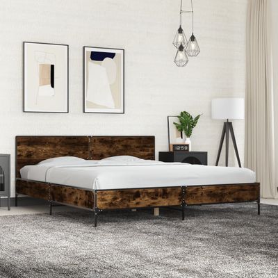 vidaXL Posteľný rám dymový dub 180x200 cm kompozitné drevo a kov