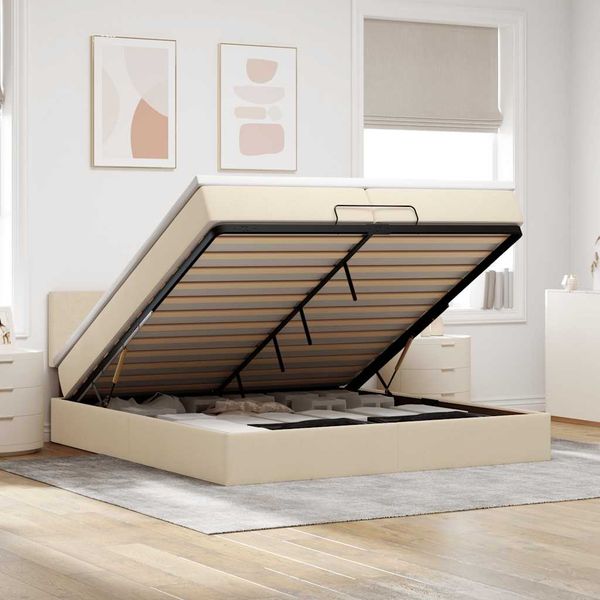 vidaXL Osmanská posteľ s krémovým matracom 200x200 cm Látka