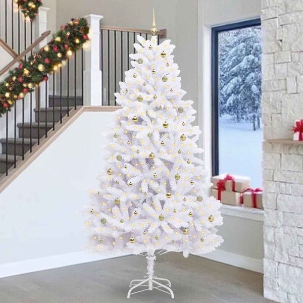 vidaXL Umelý Sklápací Vianočný Stromček Biela 270 cm PVC a oceľ
