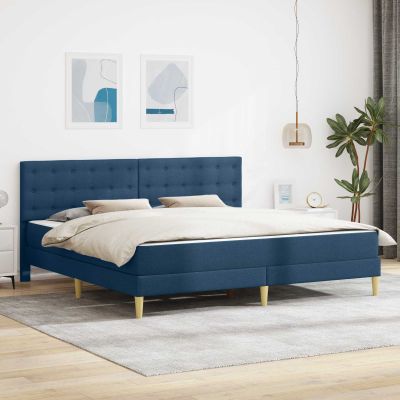 vidaXL Rám postele s matracom s čelnou doskou Modrá 200 x 200 cm Látka