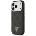 Puzdro Guess Magsafe 4G PU Leather s trojuholníkovým logom a strieborným kovovým rámom fotoaparátu pre iPhone 17 Pro čierne