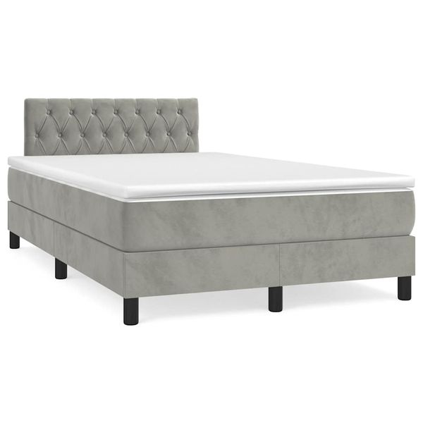 vidaXL Boxspring posteľ s matracom a LED, svetlosivá 120x190 cm, látka