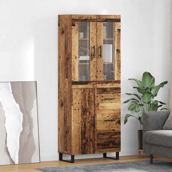 vidaXL Highboard 2 pcs Staré drevo Drevovláknitá doska a sklo