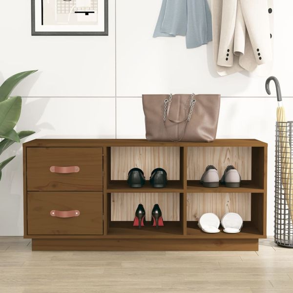 vidaXL Lavica na topánky medovohnedá 100x34x45 cm masívna borovica