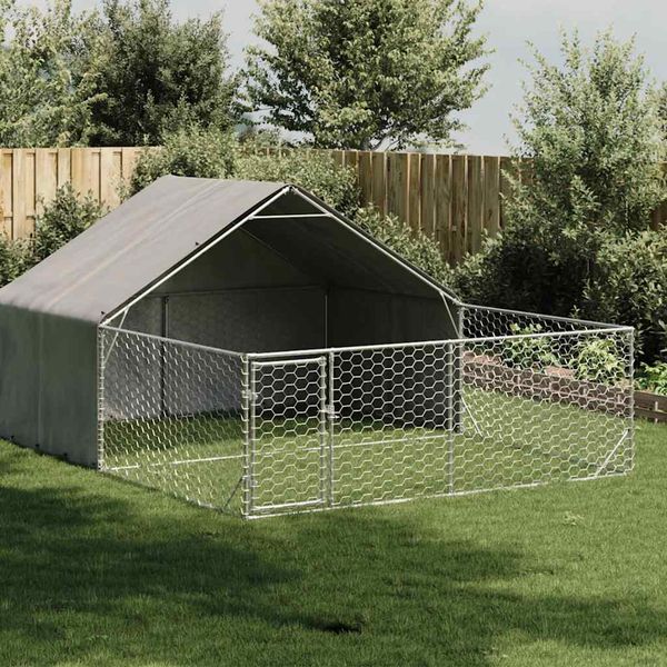 vidaXL Vonkajšia búda pre psov s výbehom, 5x3x1,9 m, pozinkovaná oceľ