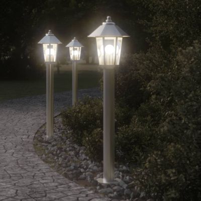 vidaXL Vonkajšie stojace lampy 3 ks strieborné 80cm nehrdzavejúca oceľ