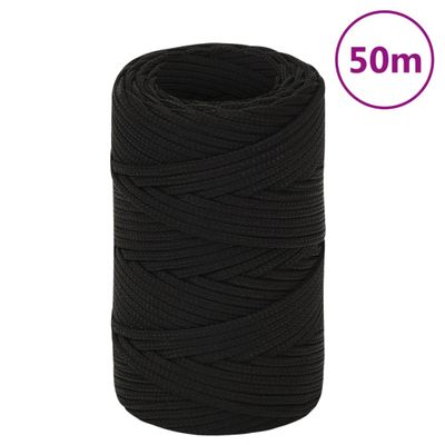vidaXL Pracovné lano čierne 2 mm 50 m polyester