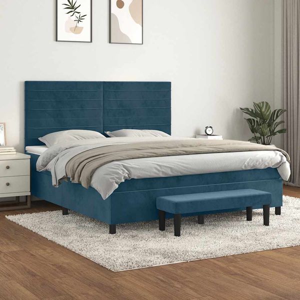 vidaXL Posteľný rám boxsping s matracom tmavomodrý 180x200 cm zamat