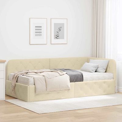 vidaXL Rohový rám postele Krémová 100 x 200 cm látka