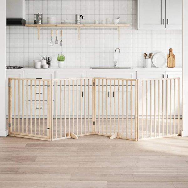 vidaXL Brána pre psa s dverami skladacia 4 panely 320cm topoľové drevo