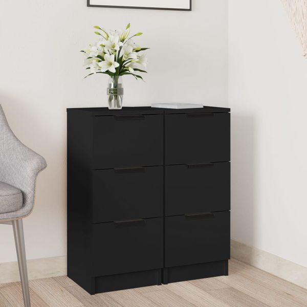 vidaXL Komody čierne 2 ks 30x30x70 cm kompozitné drevo