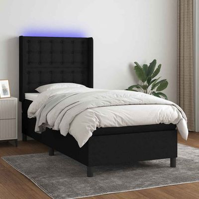vidaXL Posteľ boxsping s matracom a LED čierna 100x200 cm látka