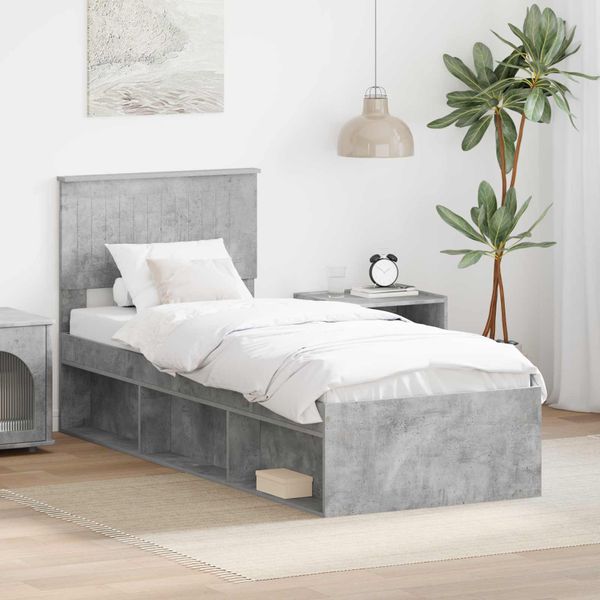 vidaXL Rám postele Betónová šedá 75 x 190 cm Masívne borovicové drevo