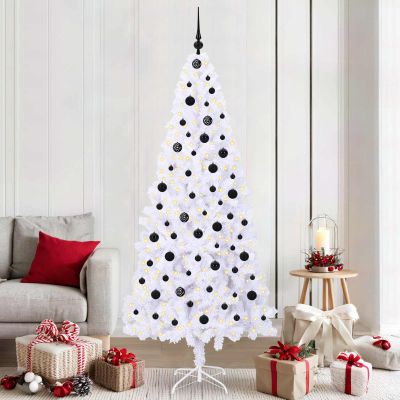 vidaXL Umelý vianočný stromček s 300 LED-i Biela 210 cm PVC a oceľ