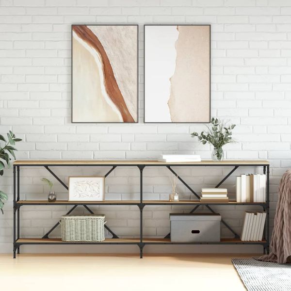 vidaXL Konzolový stolík sonoma 200x30x75 cm kompozitné drevo a železo