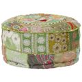 vidaXL Patchwork taburetka z bavlny okrúhla 40x20 cm zelená