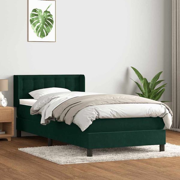 vidaXL Posteľný rám boxsping s matracom tmavozelený 90x210 cm zamat