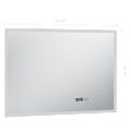 vidaXL Kúpeľňové LED zrkadlo, dotykový snímač+zobrazenie času 100x60cm