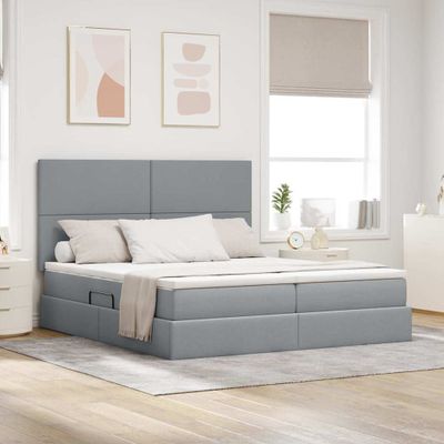 vidaXL Úložná posteľ s čelnou doskou Svetlosivá 200 x 200 cm Látka
